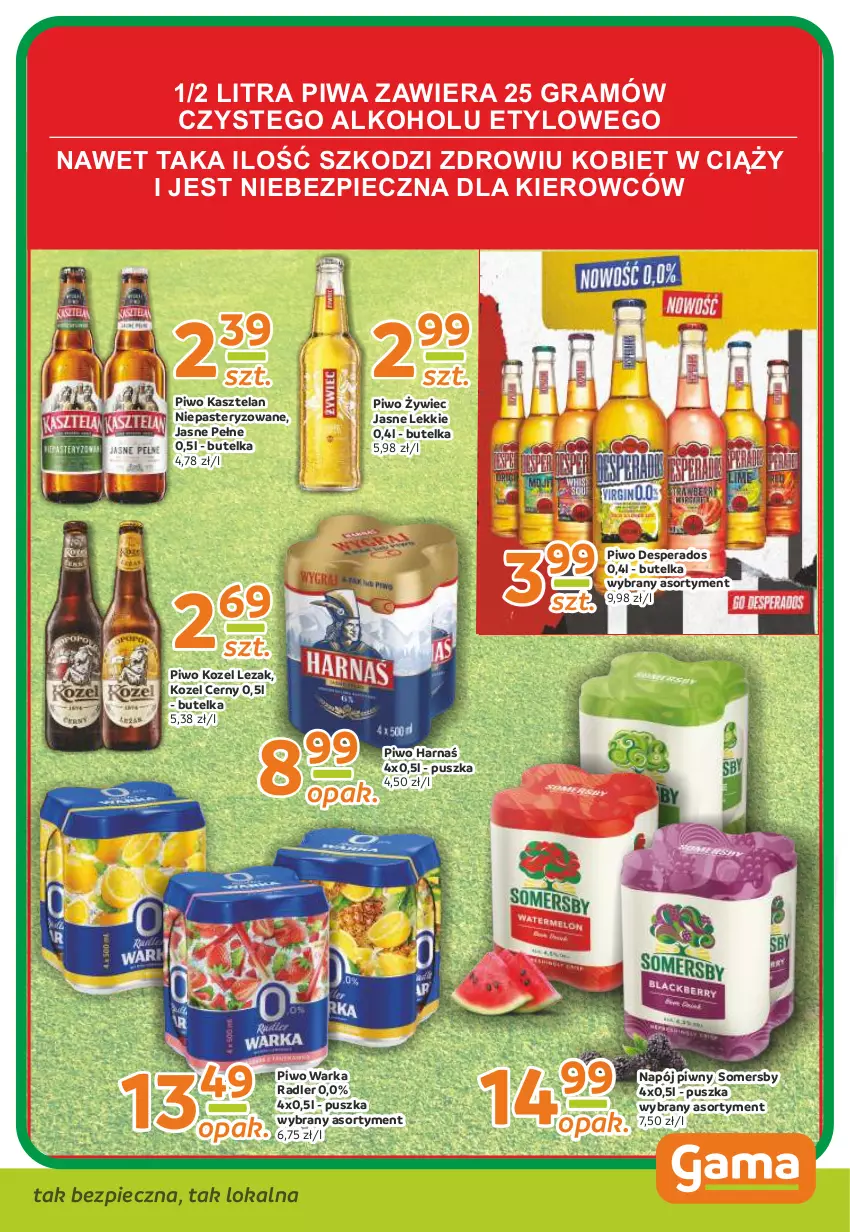 Gazetka promocyjna Gama - Gazetka Gama - ważna 27.04 do 10.05.2021 - strona 11 - produkty: Desperados, Gra, Harnaś, Kasztelan, Kozel, Napój, Piec, Piwa, Piwo, Radler, Somersby, Warka