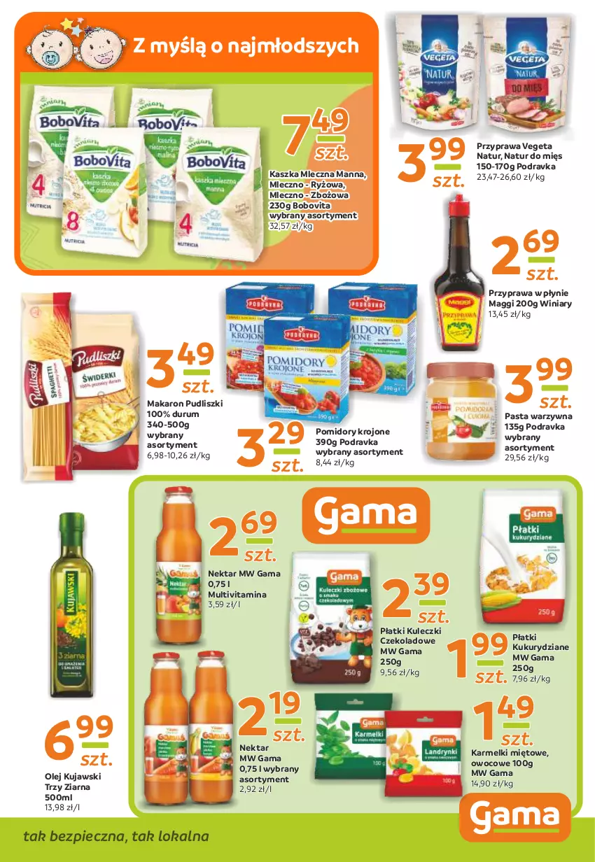 Gazetka promocyjna Gama - Gazetka Gama - ważna 27.04 do 10.05.2021 - strona 7 - produkty: BoboVita, Kujawski, Maggi, Makaron, Nektar, Olej, Pasta warzywna, Piec, Podravka, Pomidory, Pomidory krojone, Przyprawa w płynie, Pudliszki, Rum, Ryż, Vegeta, Vegeta Natur, Winiary