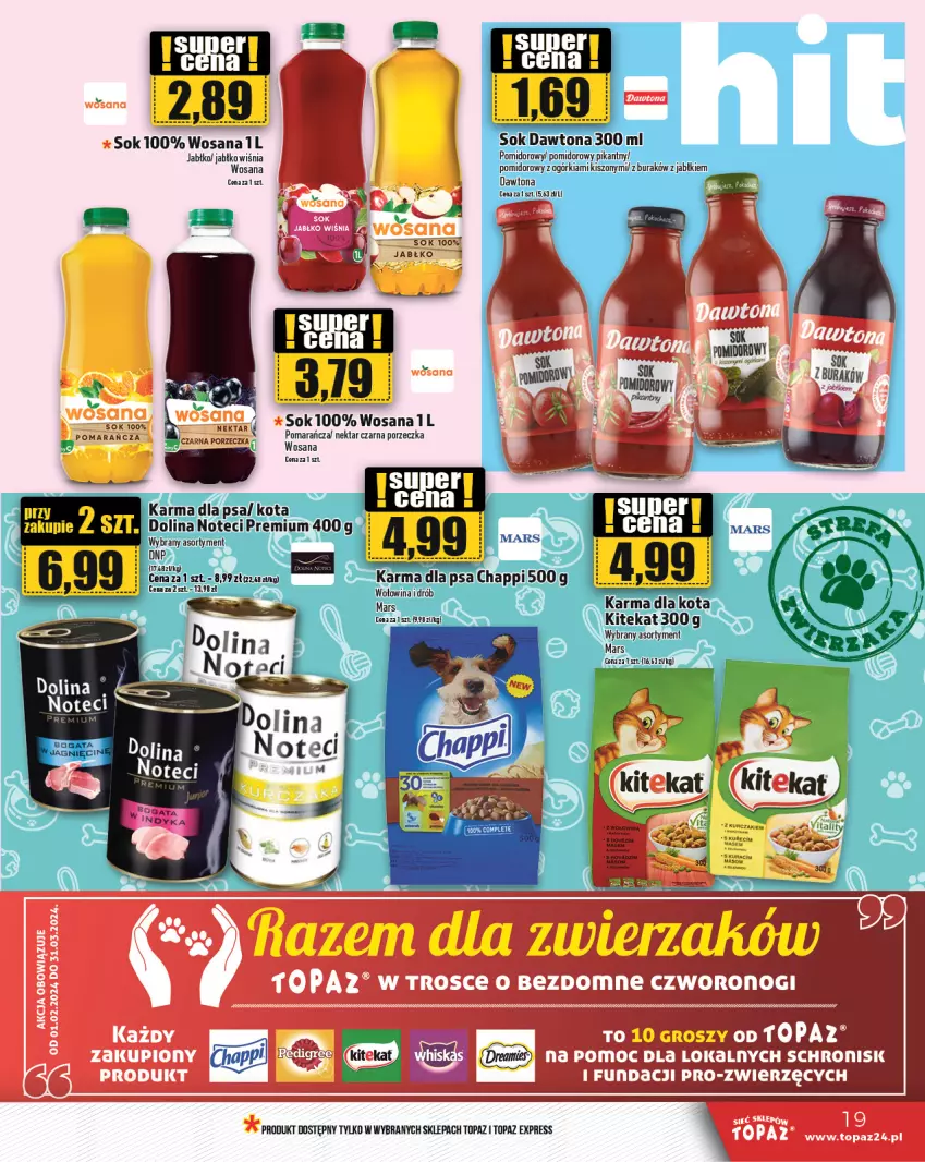 Gazetka promocyjna Topaz - Gazetka - ważna 07.03 do 13.03.2024 - strona 19 - produkty: Chappi, Dawtona, Drób, KiteKat, Mars, Nektar, Por, Rum, Sok, Top, Wołowina, Wosana