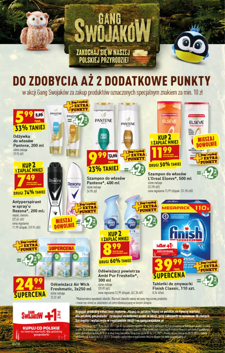 Gazetka promocyjna Biedronka - W tym tygodniu - ważna 11.10 do 16.10.2021 - strona 12 - produkty: Antyperspirant, Elseve, Fa, Finish, Odświeżacz powietrza, Odżywka, Pantene, Pur, Rexona, Sok, Szampon, Tablet, Tabletki do zmywarki, Zmywarki