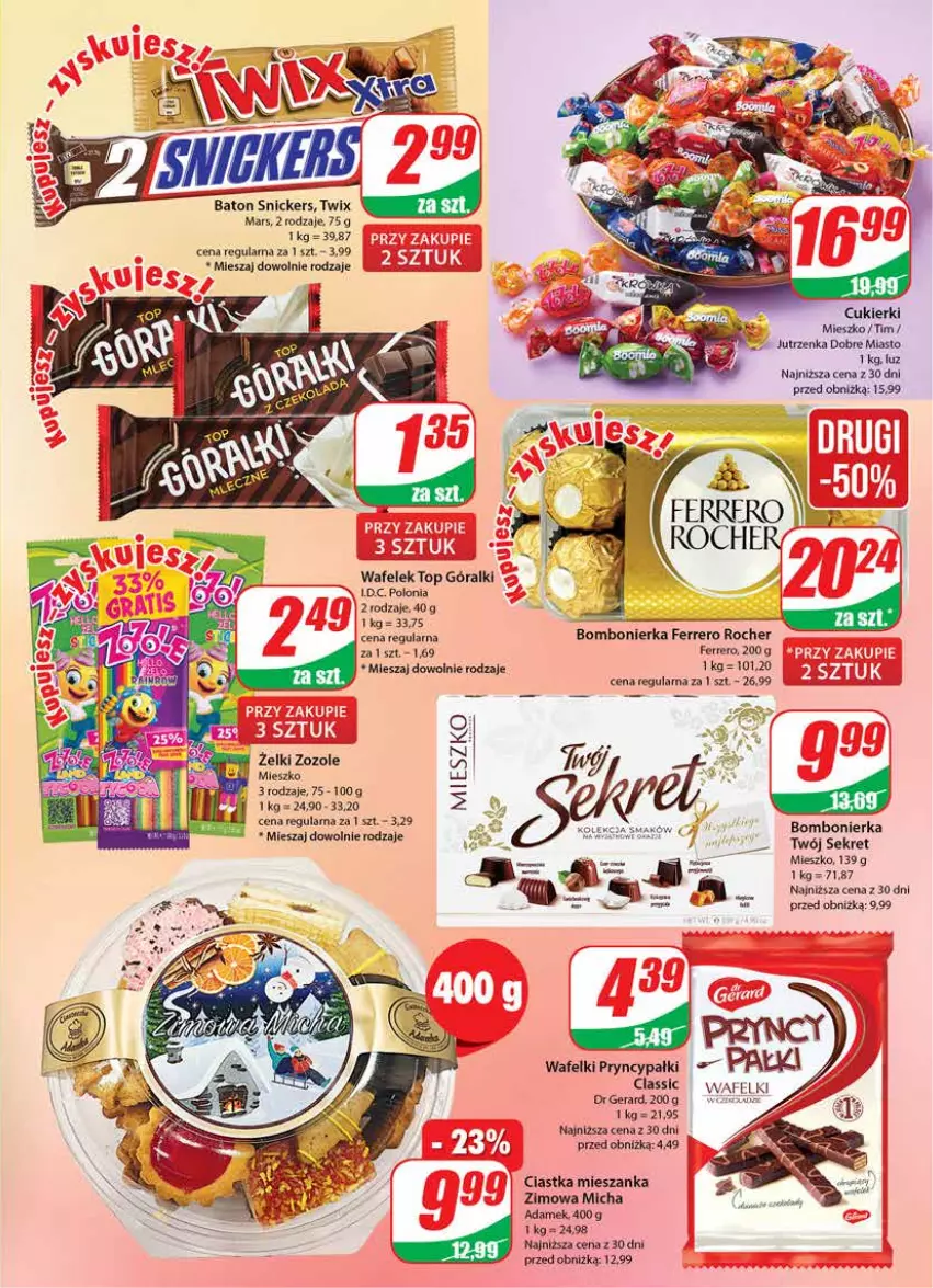 Gazetka promocyjna Dino - Gazetka 46 - ważna 14.11 do 21.11.2023 - strona 3 - produkty: Baton, Ciastka, Cukier, Cukierki, Dr Gerard, Ferrero, Ferrero Rocher, Góralki, Jutrzenka, Mars, Snickers, Top, Twix, Wafelek