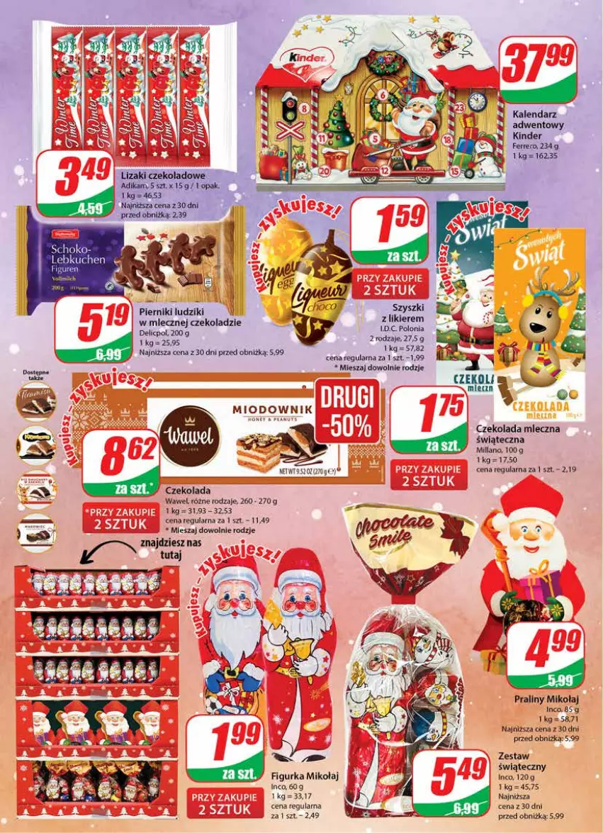 Gazetka promocyjna Dino - Gazetka 46 - ważna 14.11 do 21.11.2023 - strona 4 - produkty: Czekolada, Czekolada mleczna, Ferrero, Kalendarz, Kalendarz adwentowy, Kinder, Piernik, Praliny, Ser, Wawel