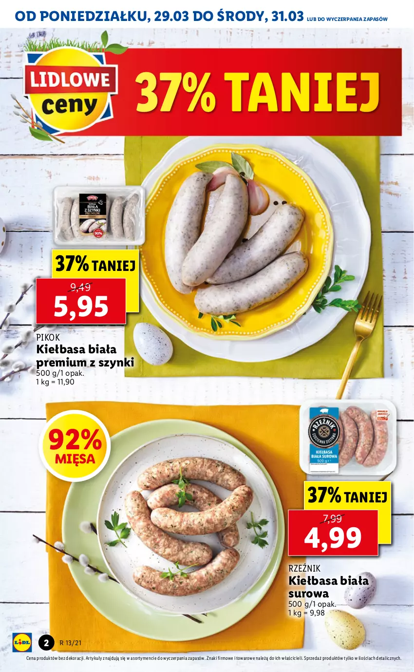 Gazetka promocyjna Lidl - GAZETKA - ważna 29.03 do 31.03.2021 - strona 2 - produkty: Kiełbasa, Kiełbasa biała, PIKOK