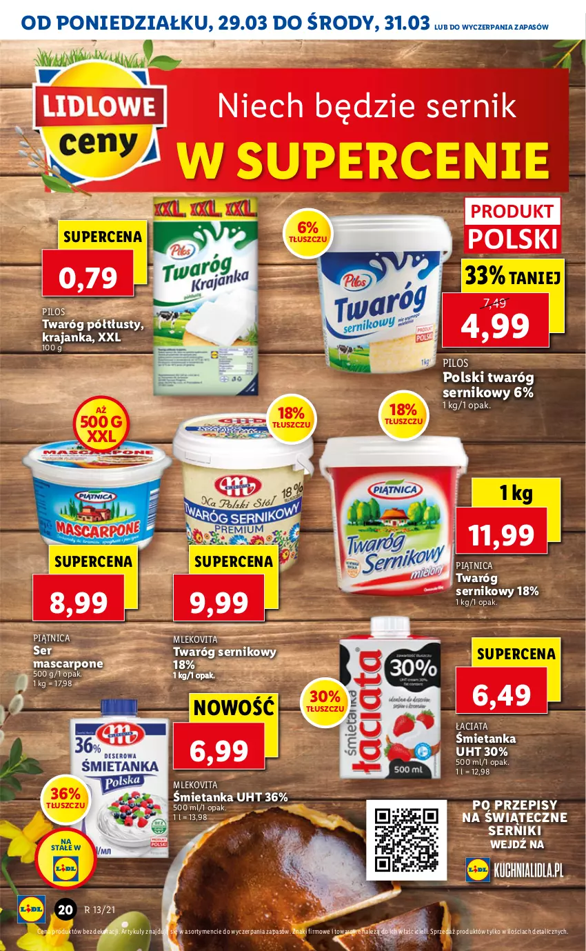 Gazetka promocyjna Lidl - GAZETKA - ważna 29.03 do 31.03.2021 - strona 20 - produkty: Mascarpone, Mleko, Mlekovita, Piątnica, Pilos, Ser, Twaróg, Twaróg półtłusty