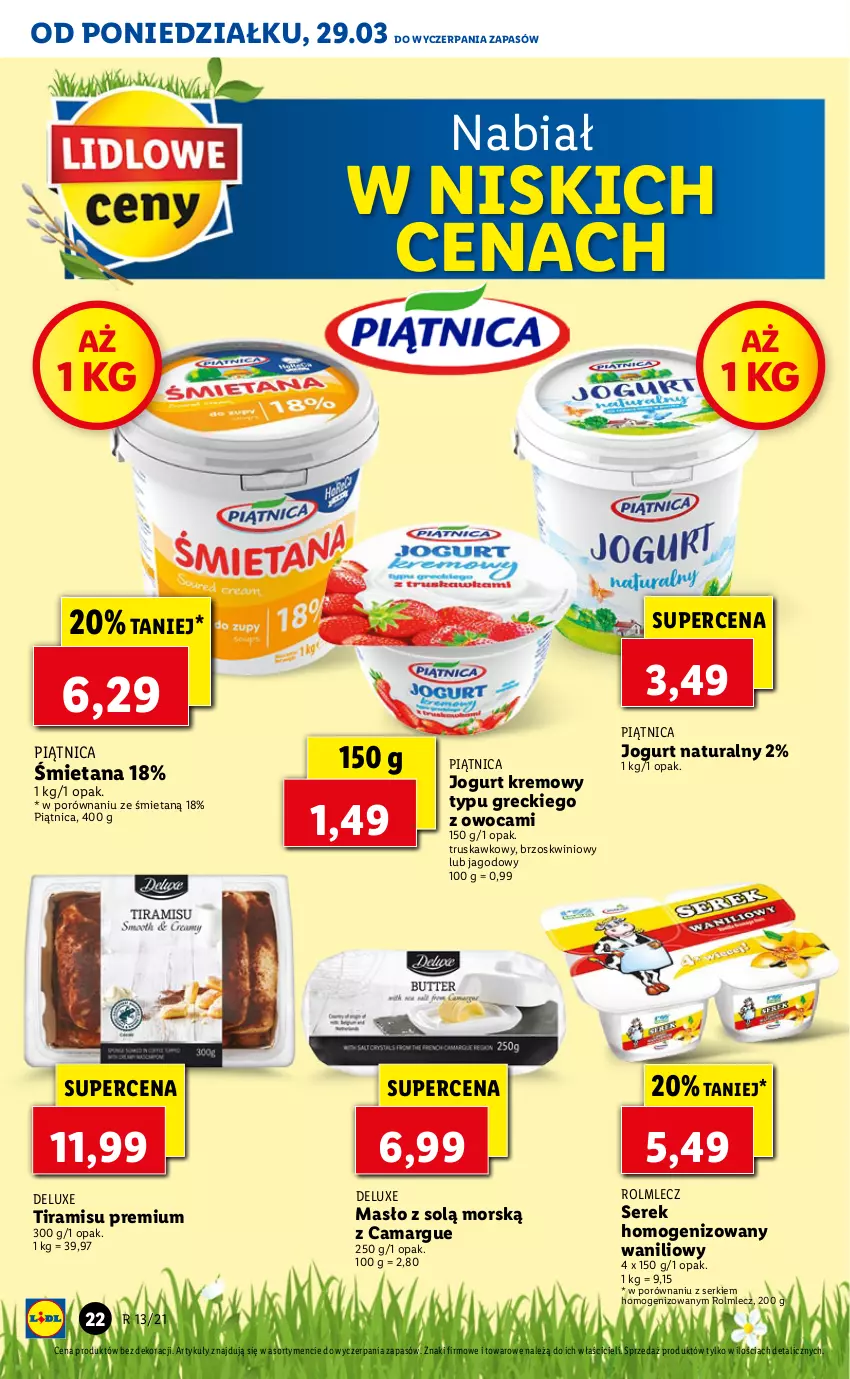 Gazetka promocyjna Lidl - GAZETKA - ważna 29.03 do 31.03.2021 - strona 22 - produkty: Jogurt, Jogurt naturalny, Masło, Piątnica, Por, Rolmlecz, Ser, Serek, Serek homogenizowany