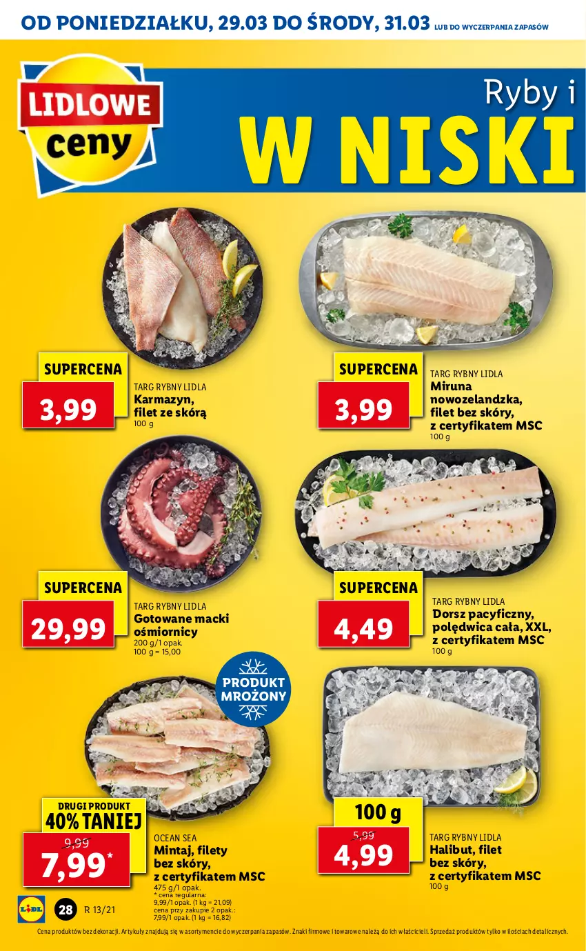 Gazetka promocyjna Lidl - GAZETKA - ważna 29.03 do 31.03.2021 - strona 28 - produkty: Dorsz, Halibut, Mintaj, Miruna, Polędwica