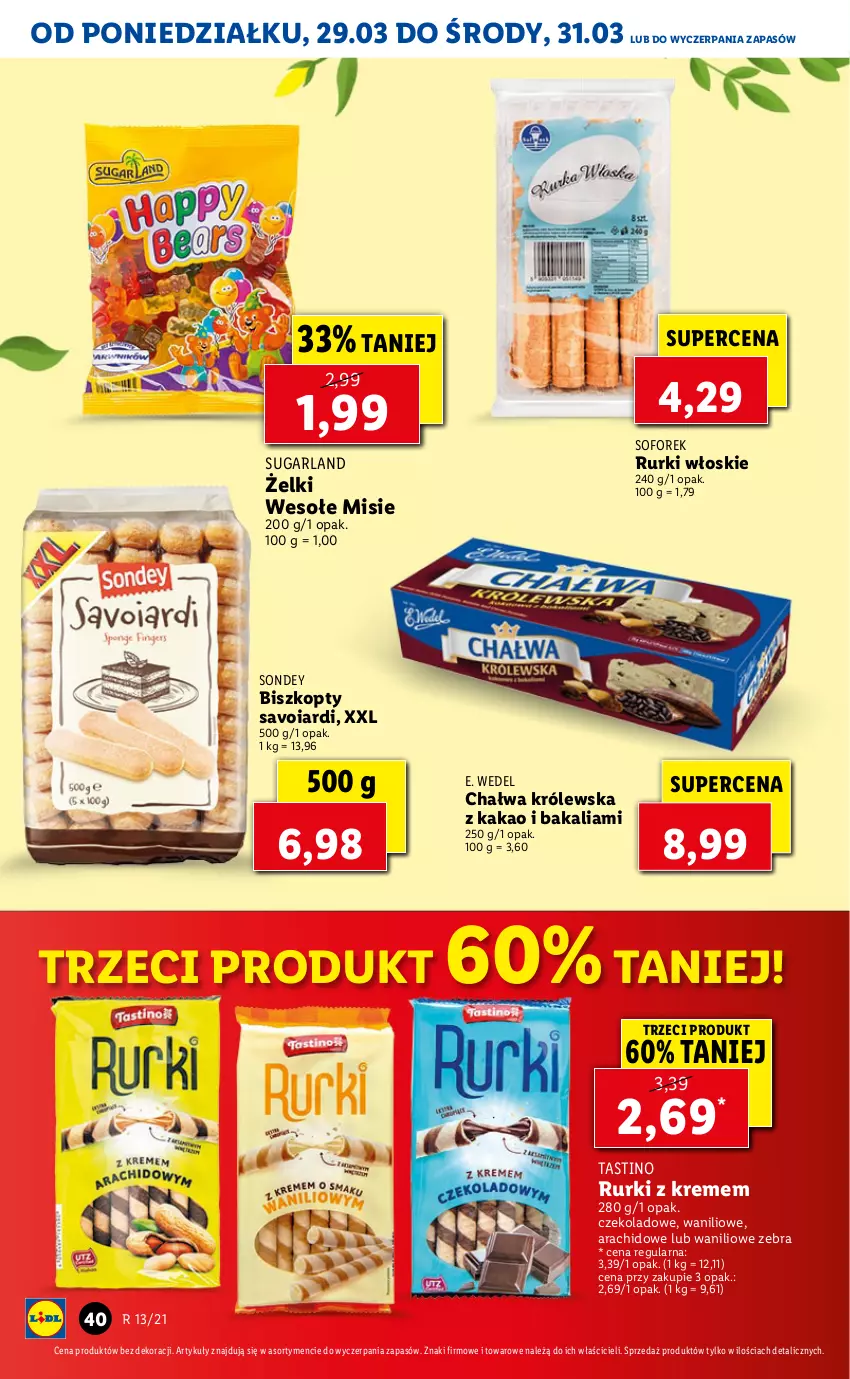 Gazetka promocyjna Lidl - GAZETKA - ważna 29.03 do 31.03.2021 - strona 40 - produkty: Biszkopty, Chałwa, E. Wedel, Kakao, Rurki