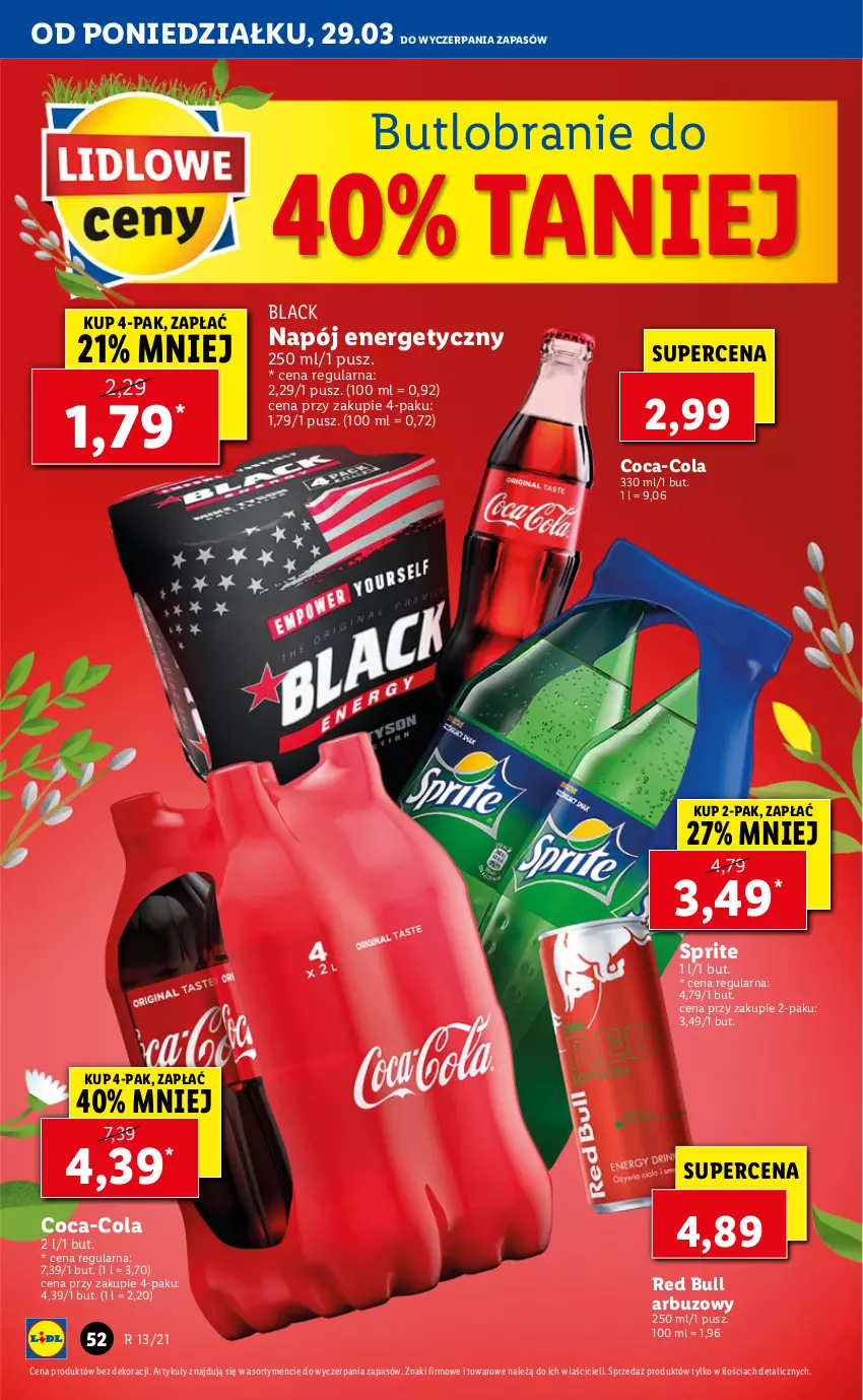 Gazetka promocyjna Lidl - GAZETKA - ważna 29.03 do 31.03.2021 - strona 52 - produkty: Arbuz, Coca-Cola, Lack, Napój, Napój energetyczny, Red Bull, Sprite