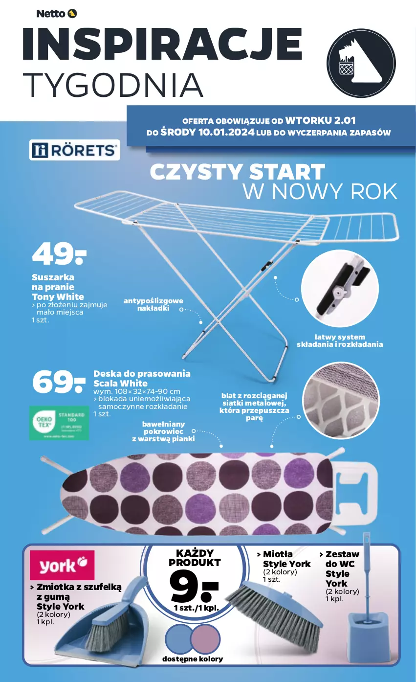 Gazetka promocyjna Netto - Akcesoria i dodatki - ważna 02.01 do 10.01.2024 - strona 2 - produkty: Deska do prasowania, Miotła, Pokrowiec, Suszarka, Suszarka na pranie