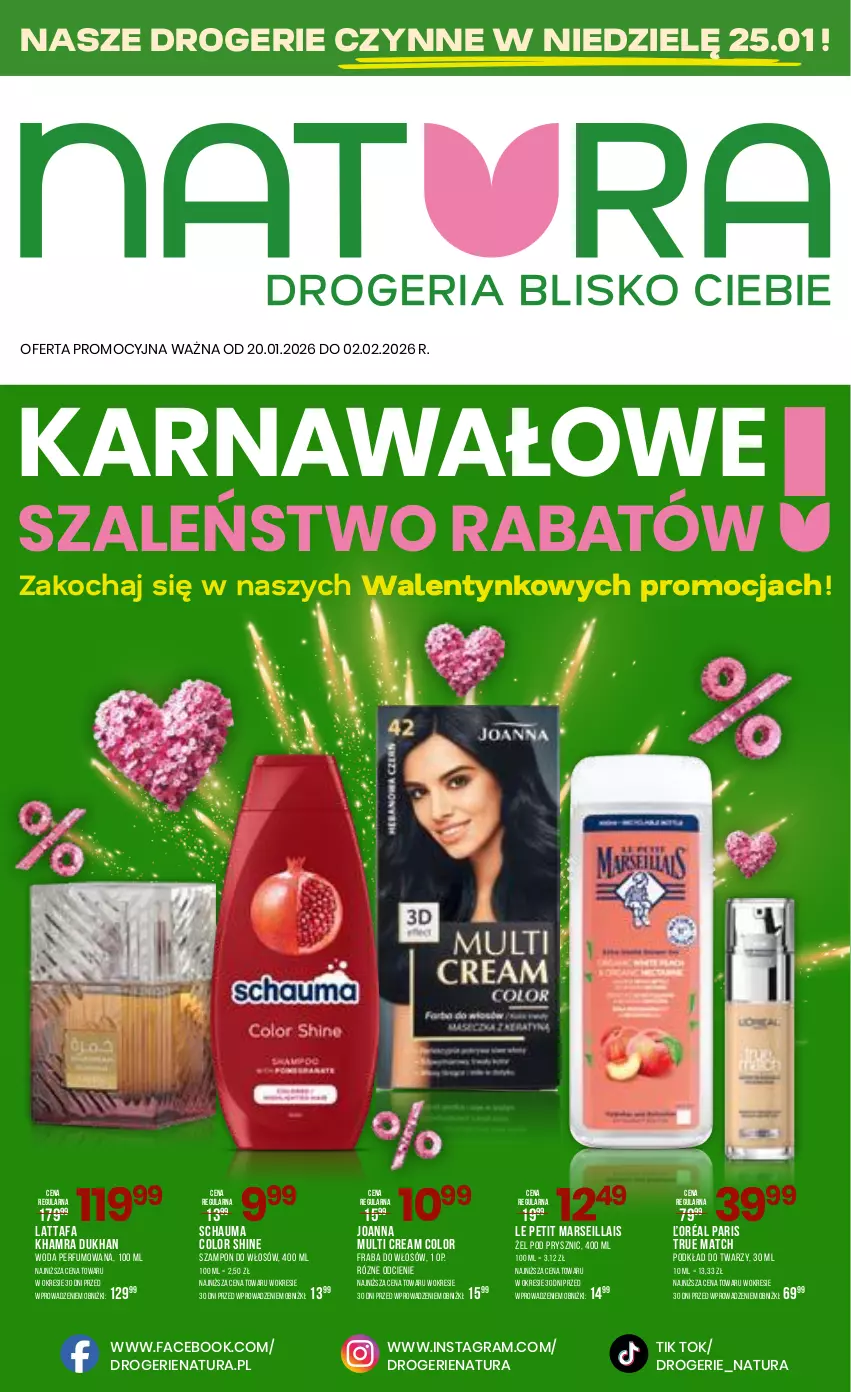 Gazetka promocyjna Drogerie Natura - Gazetka Drogerie Natura - ważna 20.01 do 02.02.2026 - strona 1 - produkty: Fa, Gra, Joanna, Koc, Mars, Perfum, Podkład, Podkład do twarzy, Schauma, Szal, Szampon, Woda, Woda perfumowana