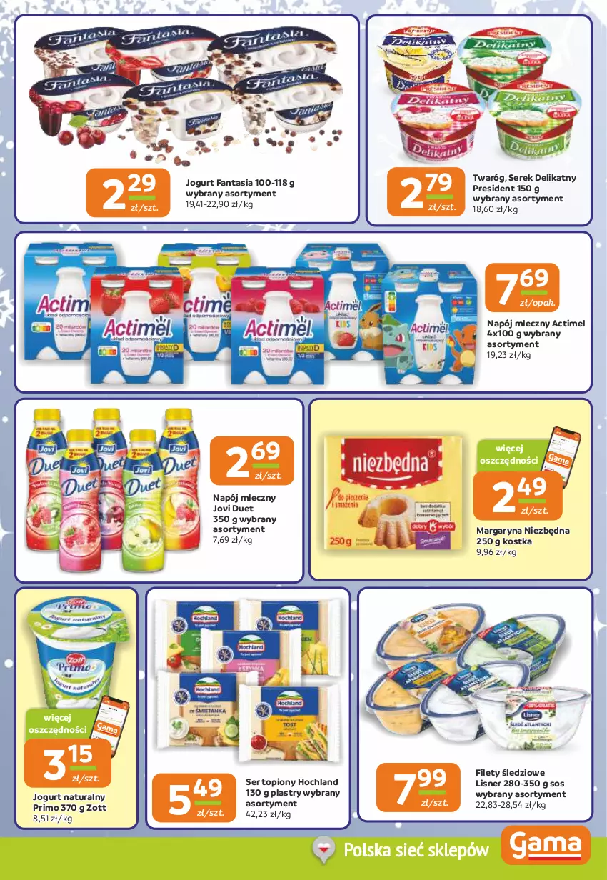 Gazetka promocyjna Gama - Gazetka Gama - ważna 28.11 do 10.12.2024 - strona 7 - produkty: Actimel, Fa, Fanta, Hochland, Jogurt, Jogurt naturalny, Lisner, Margaryna, Napój, Napój mleczny, Ser, Ser topiony, Serek, Sos, Top, Twaróg, Zott