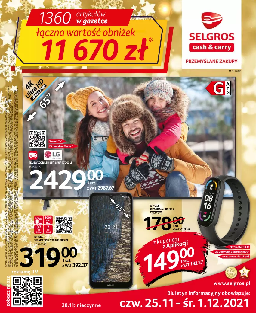 Gazetka promocyjna Selgros - Oferta przemysłowa - ważna 25.11 do 01.12.2021 - strona 1 - produkty: Amol, Fa, LG, Nokia, Opaska, Pulsoksymetr, Smart tv, Smartfon, Sok, Telewizor, Top, Tran