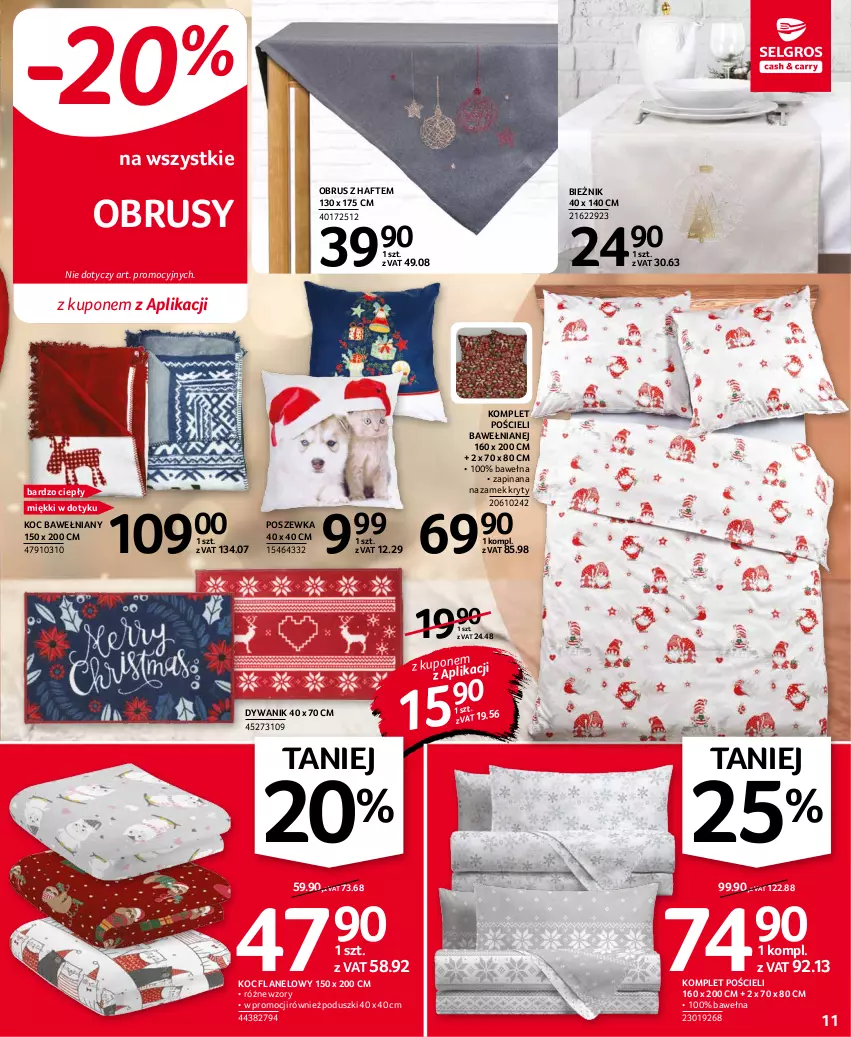 Gazetka promocyjna Selgros - Oferta przemysłowa - ważna 25.11 do 01.12.2021 - strona 11 - produkty: Bieżnik, Dywan, Dywanik, Koc, Komplet pościeli, Obrus, Pościel, Poszewka, Wełna