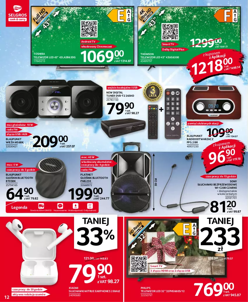 Gazetka promocyjna Selgros - Oferta przemysłowa - ważna 25.11 do 01.12.2021 - strona 12 - produkty: Akumulator, Android TV, Głośnik, Głośnik bluetooth, Gra, Philips, PLATINET, Por, Radioodtwarzacz, Słuchawki, Słuchawki bezprzewodowe, Smart tv, Sony, Telewizor, Thomson, Toshiba