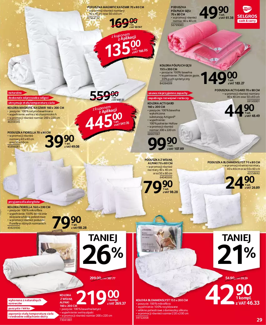 Gazetka promocyjna Selgros - Oferta przemysłowa - ważna 25.11 do 01.12.2021 - strona 29 - produkty: Kołdra, LG, Poduszka, Wełna