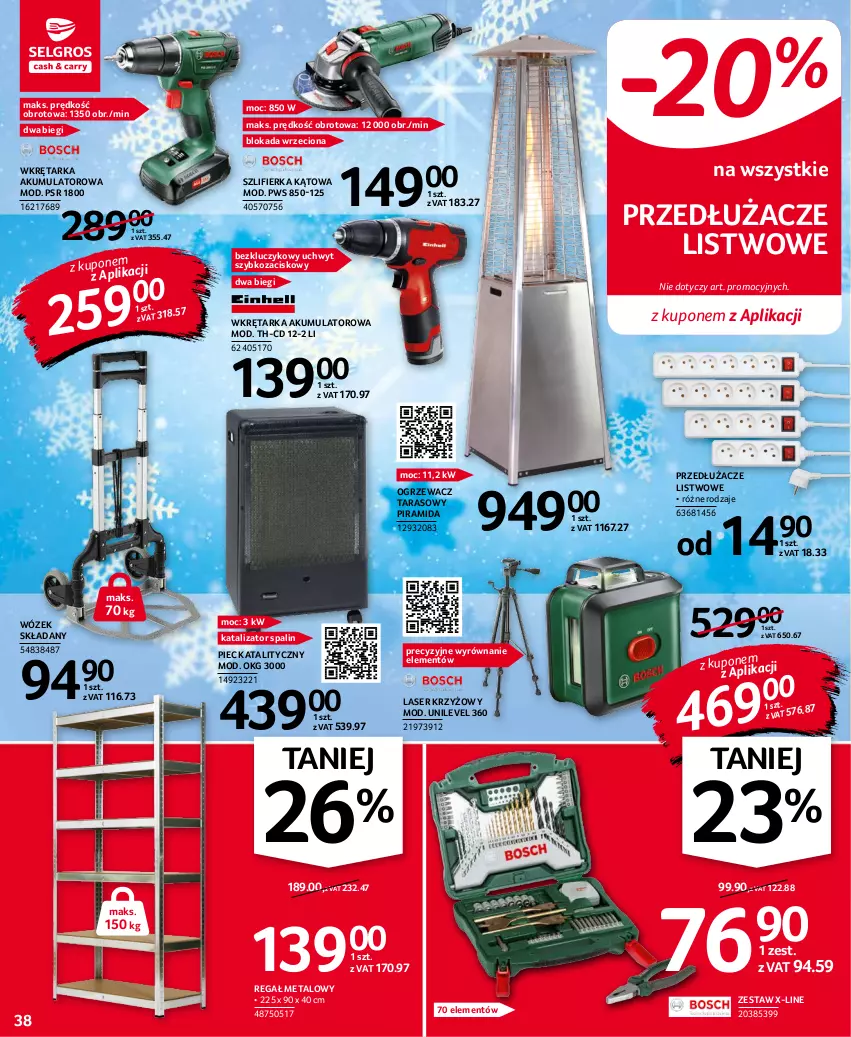 Gazetka promocyjna Selgros - Oferta przemysłowa - ważna 25.11 do 01.12.2021 - strona 38 - produkty: Akumulator, Laser krzyżowy, Piec, Regał, Regał metalowy, Ser, Szlifierka, Szlifierka kątowa, Tarka, Wkręt, Wkrętarka, Wózek