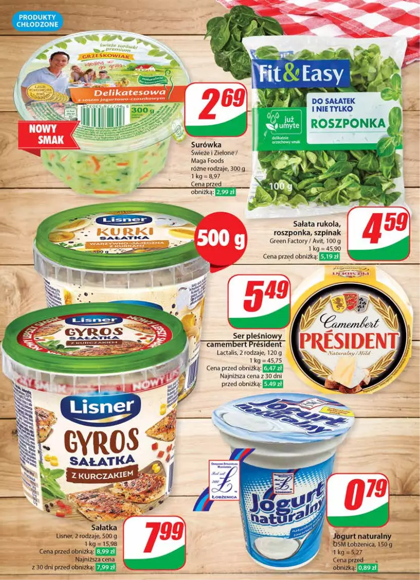 Gazetka promocyjna Dino - Gazetka 17 / 2024 - ważna 24.04 do 30.04.2024 - strona 21 - produkty: Camembert, Fa, Jogurt, Jogurt naturalny, Lisner, Roszponka, Rukola, Sałat, Sałatka, Ser, Ser pleśniowy, Surówka, Szpinak