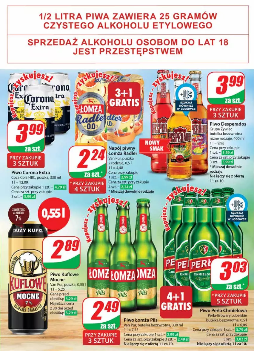 Gazetka promocyjna Dino - Gazetka 17 / 2024 - ważna 24.04 do 30.04.2024 - strona 45 - produkty: Corona Extra, Desperados, Napój, Perła, Piwo, Pur, Radler