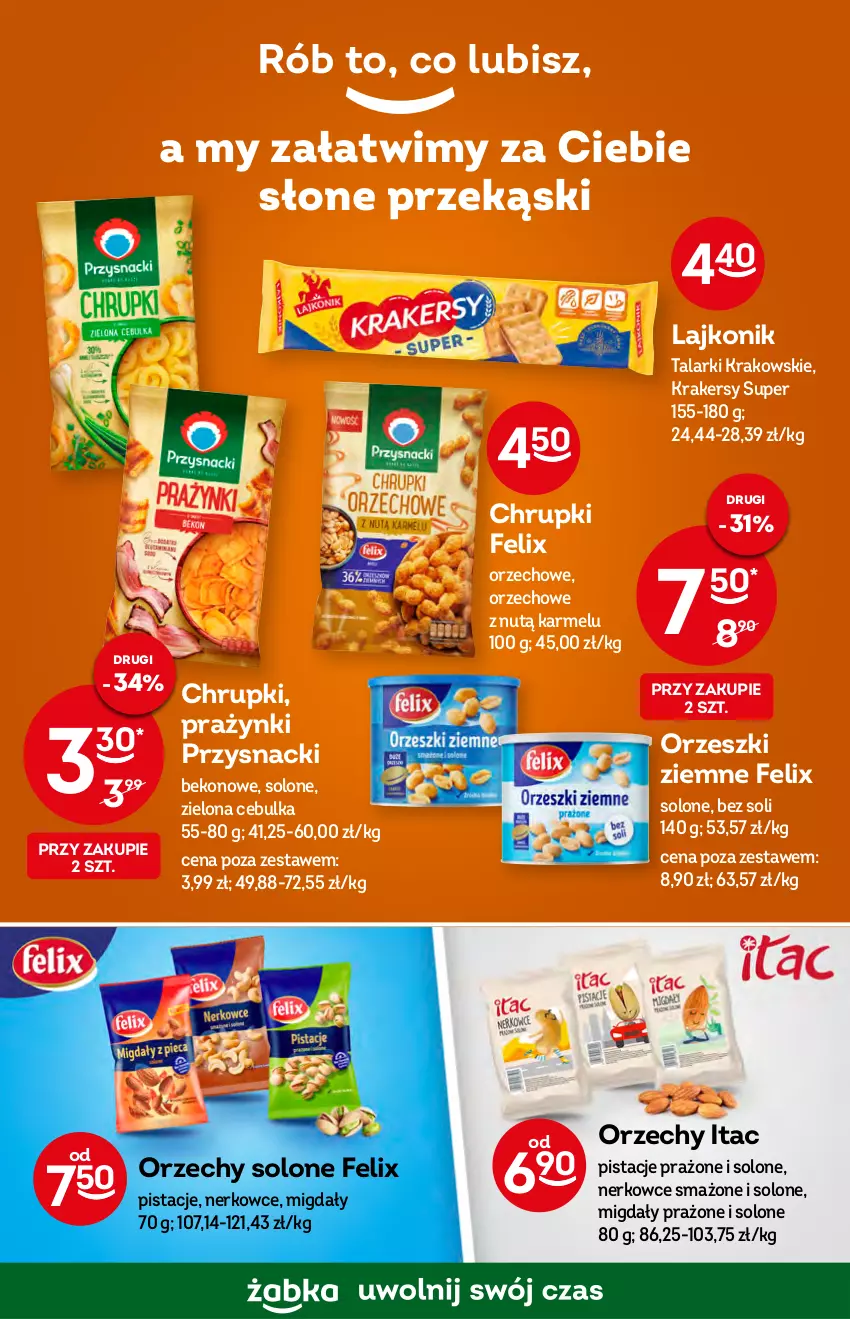 Gazetka promocyjna Żabka - ważna 12.10 do 18.10.2022 - strona 19 - produkty: Beko, Chrupki, Felix, Krakersy, Lajkonik, Migdały, Orzeszki, Orzeszki ziemne, Pistacje, Przysnacki