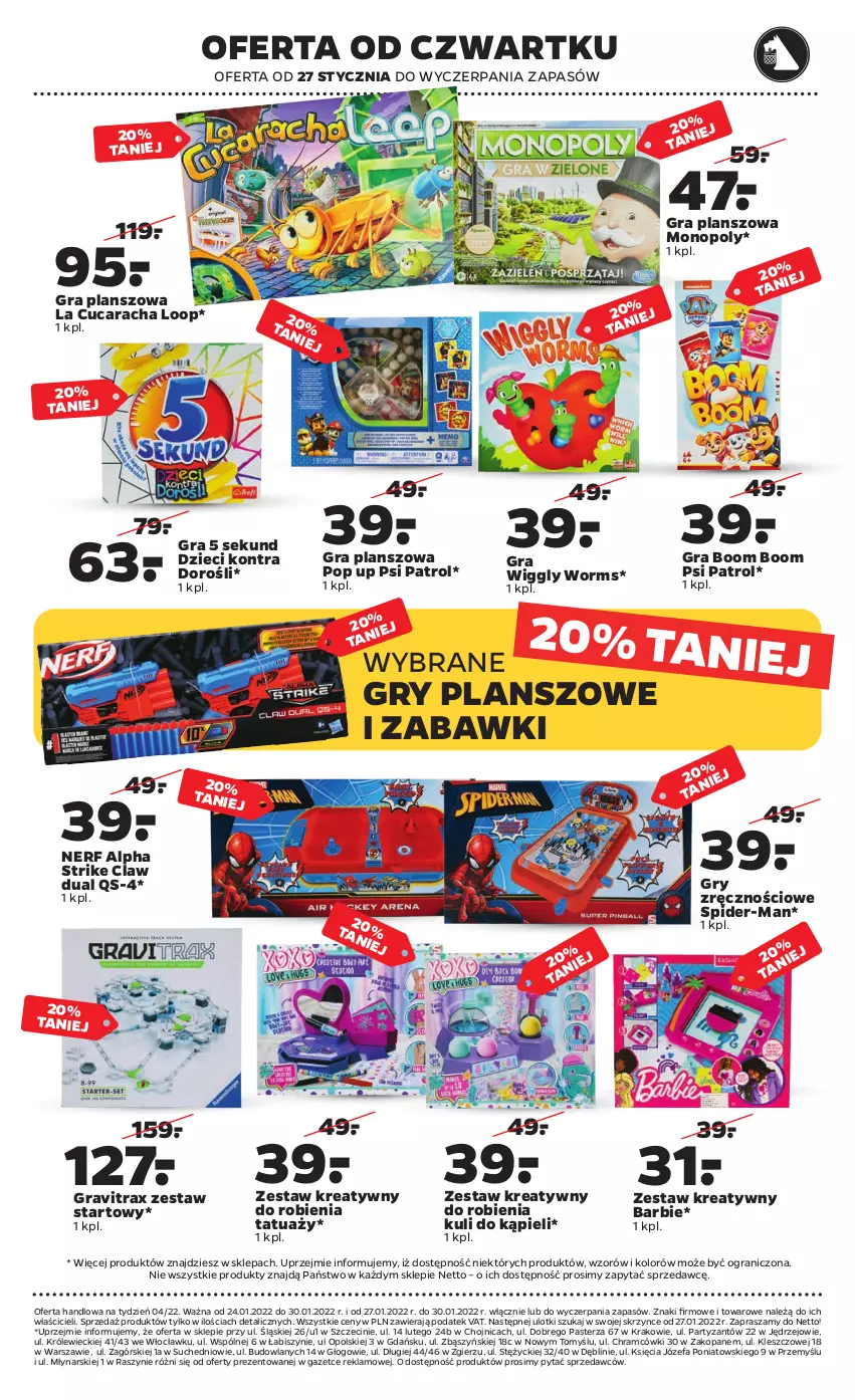 Gazetka promocyjna Netto - Gazetka non food - ważna 24.01 do 30.01.2022 - strona 8 - produkty: 5 Sekund, Barbie, Dzieci, Fa, Gra, Gravitrax, Gry, Monopoly, Nerf, Psi Patrol