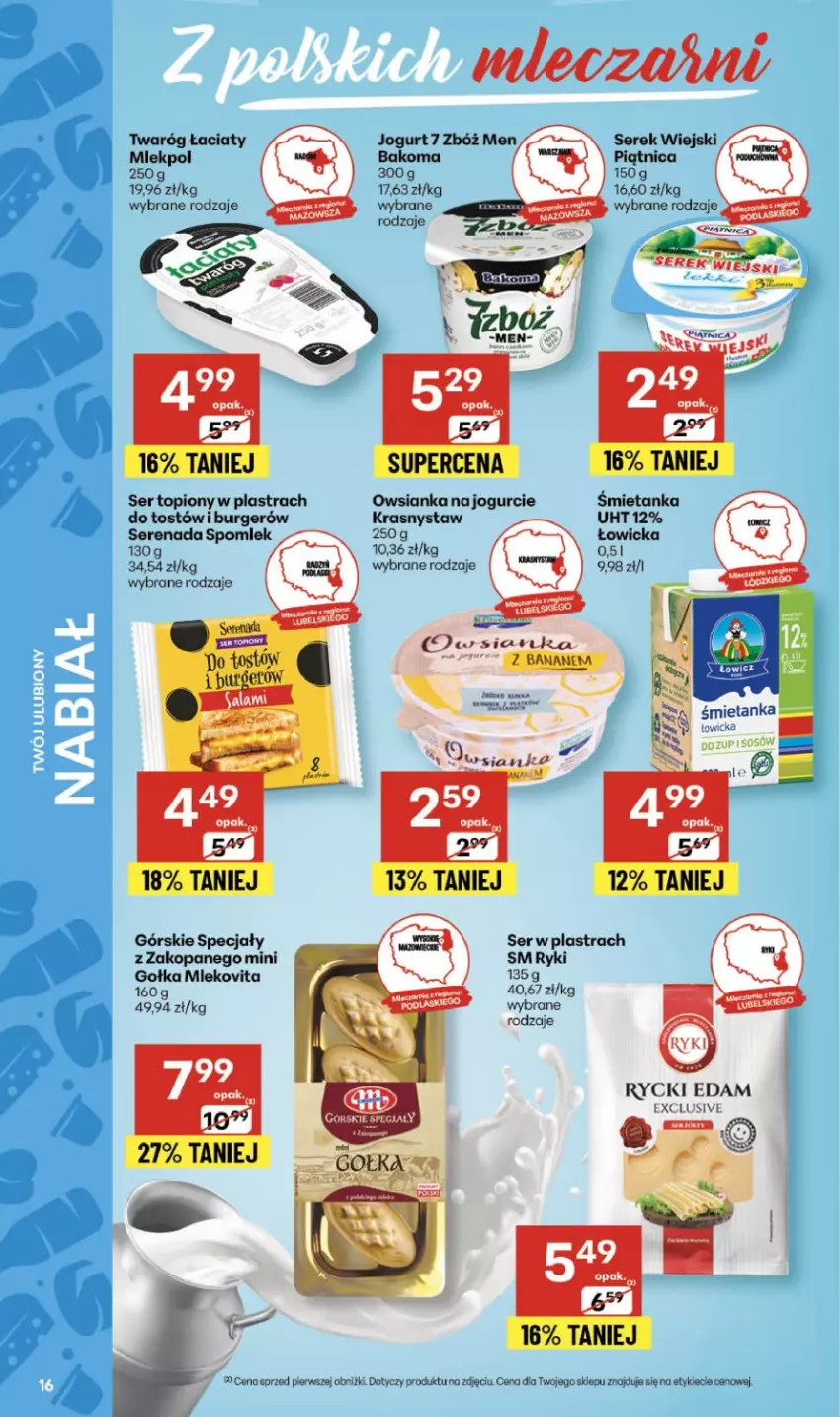Gazetka promocyjna Delikatesy Centrum - Franczyza DC45 Czwartek - ważna 06.11 do 12.11.2025 - strona 16 - produkty: Bakoma, Burger, Edam, Jogurt, Owsianka, Rycki Edam, Ser, Ser topiony, Serek, Serek wiejski, Sos, Top, Twaróg
