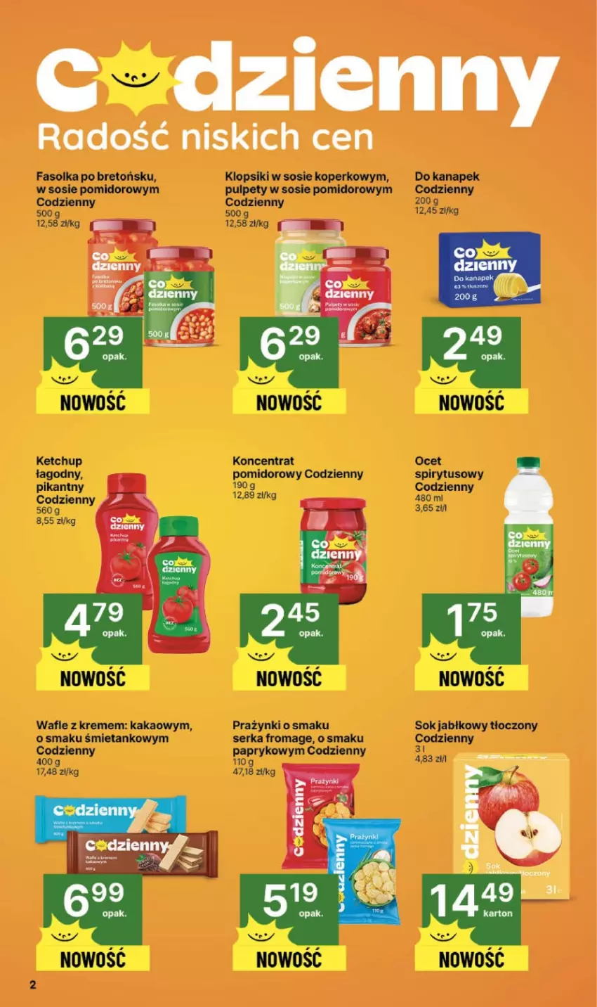 Gazetka promocyjna Delikatesy Centrum - Franczyza DC45 Czwartek - ważna 06.11 do 12.11.2025 - strona 2 - produkty: Fa, Kakao, Ketchup, Klopsiki, Ocet, Pulpety, Ser, Sok, Sok jabłkowy, Sos, Wafle