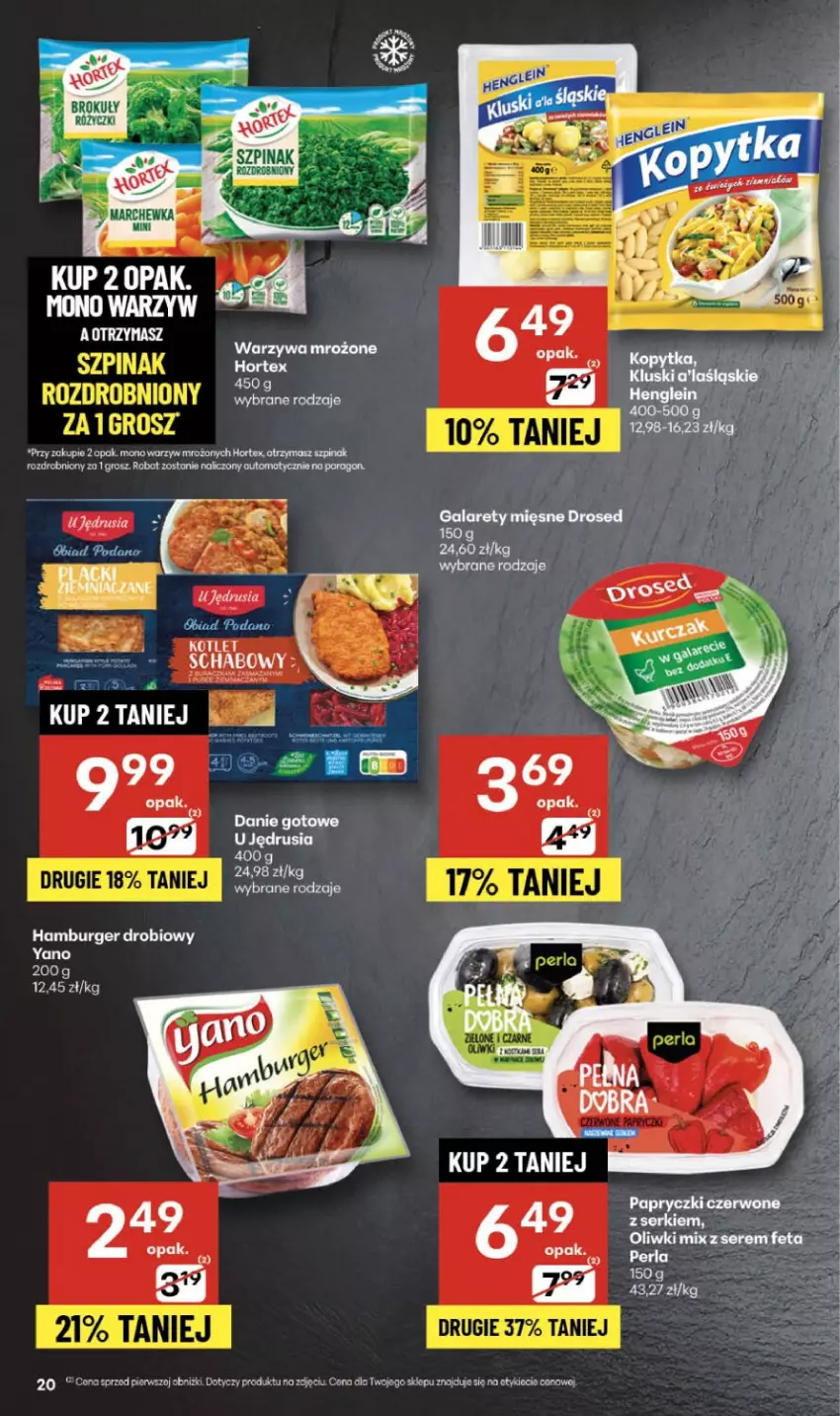 Gazetka promocyjna Delikatesy Centrum - Franczyza DC45 Czwartek - ważna 06.11 do 12.11.2025 - strona 20 - produkty: Brokuły, Burger, Danie gotowe, Hamburger, Hortex, Oliwki, Ser, Szpinak