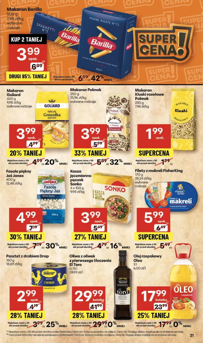 Gazetka promocyjna Delikatesy Centrum - Franczyza DC45 Czwartek - ważna 06.11 do 12.11.2025 - strona 21 - produkty: Barilla, Fa, Fasola, Goliard, Kasza, Kasza jęczmienna, Makaron, Olej, Olej rzepakowy, Oleo, Oliwa z oliwek, Olma, Pasztet, Rum, Sonko