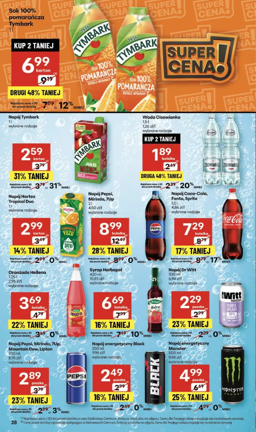 Gazetka promocyjna Delikatesy Centrum - Franczyza DC45 Czwartek - ważna 06.11 do 12.11.2025 - strona 28 - produkty: 7up, Cisowianka, Coca-Cola, Napój, Pepsi, Sok, Tymbark