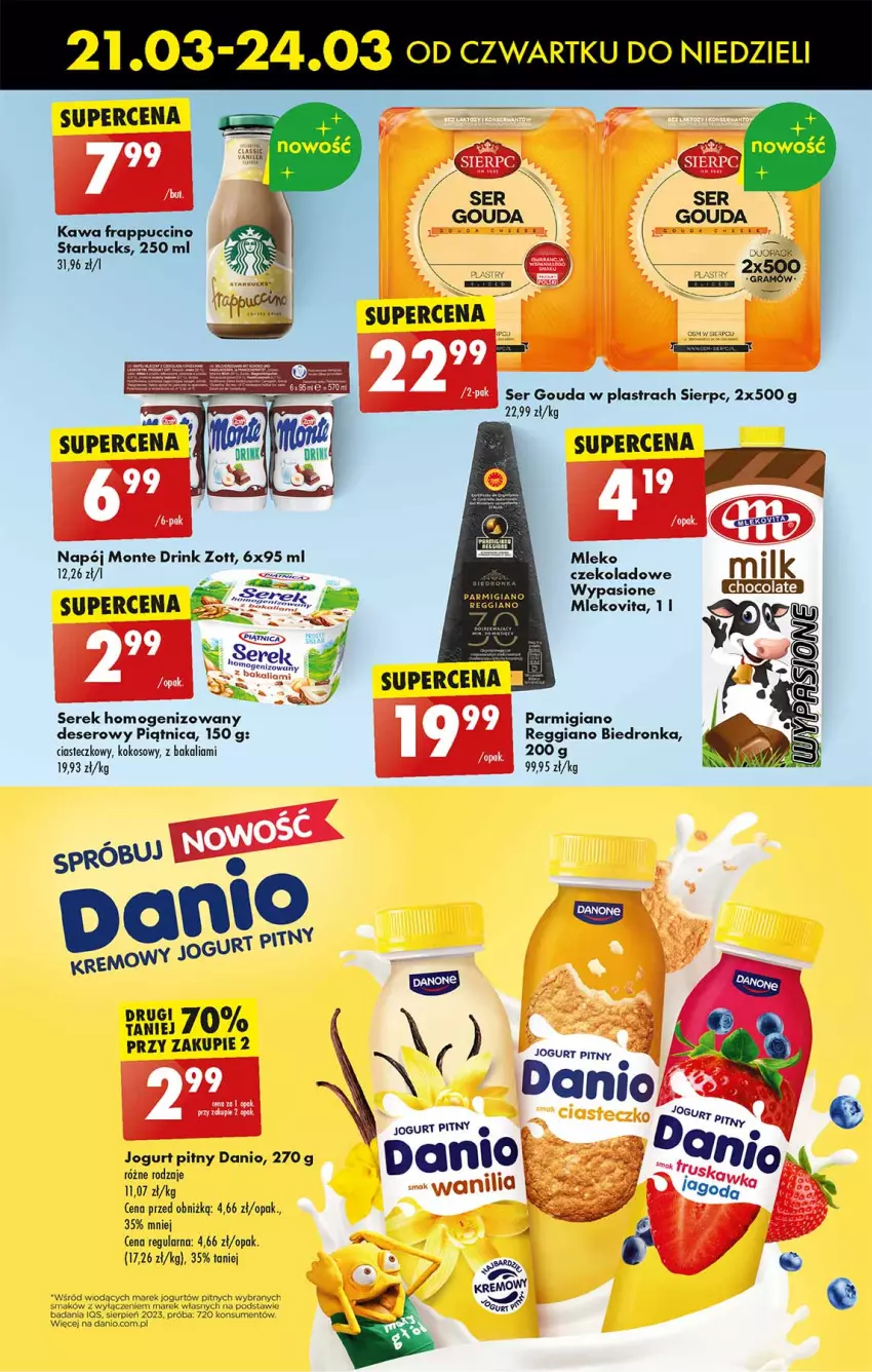 Gazetka promocyjna Biedronka - Od czwartku - ważna 21.03 do 27.03.2024 - strona 43 - produkty: Danio, Danone, Dell, Deser, Dron, Gouda, Jogurt, Jogurt pitny, Kawa, Kokos, Mleko, Mlekovita, Monte, Napój, Piątnica, Ser, Serek, Zott