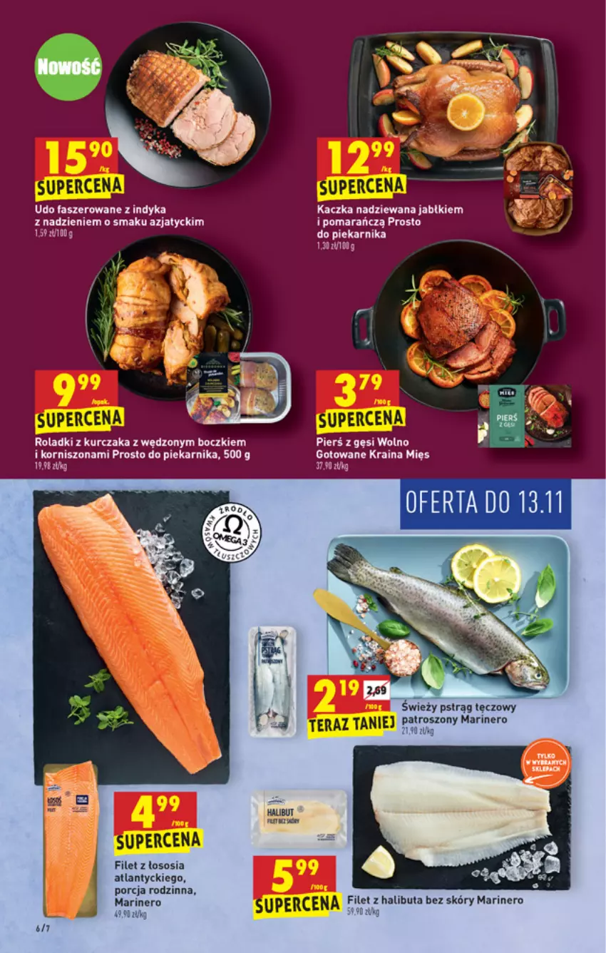 Gazetka promocyjna Biedronka - W tym tygodniu - ważna 12.11 do 13.11.2021 - strona 6 - produkty: Fa, Halibut, Kaczka, Kurczak, Piekarnik, Por, Pstrąg, Pstrąg tęczowy, Roladki z kurczaka, Sos