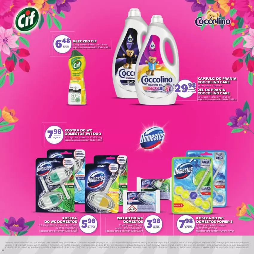 Gazetka promocyjna Stokrotka - Dzień kobiet - ważna 27.02 do 13.03.2025 - strona 14 - produkty: Cif, Coccolino, Domestos, Kapsułki do prania, Kostka do wc, Mięso, Mleczko, Owoce, Warzywa