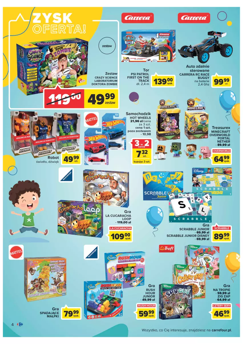 Gazetka promocyjna Carrefour - Gazetka Dzień Dziecka - ważna 16.05 do 01.06.2022 - strona 4 - produkty: Carrera, Chodzik, Disney, Gra, Hot Wheels, Minecraft, Por, Portal, Psi Patrol, Scrabble, Ser