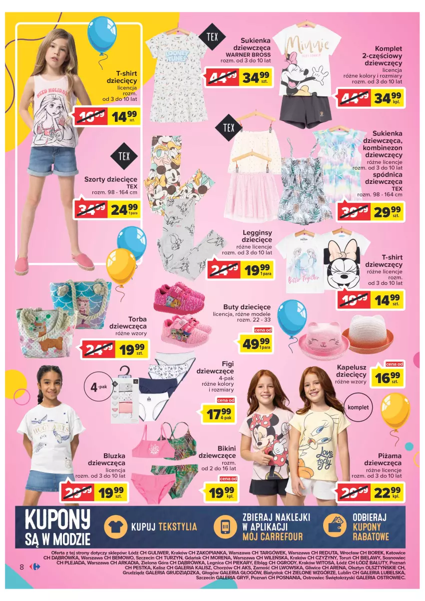 Gazetka promocyjna Carrefour - Gazetka Dzień Dziecka - ważna 16.05 do 01.06.2022 - strona 8 - produkty: Bikini, Buty, Dzieci, Figi, Gin, Gry, Kombinezon, Legginsy, Nuty, Piżama, Sos, Spódnica, Sukienka, Szorty, T-shirt, Torba