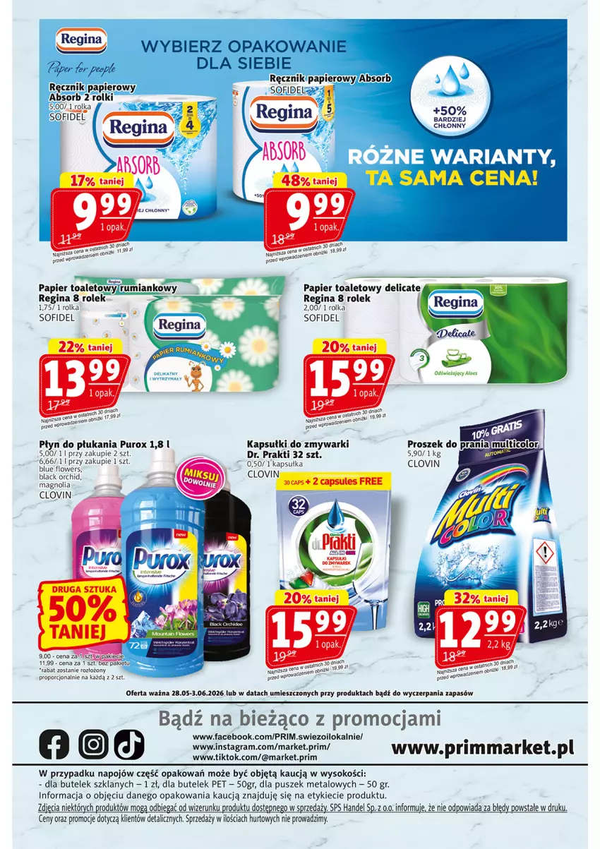 Gazetka promocyjna Prim Market - ważna 28.05 do 04.06.2026 - strona 16 - produkty: Fa, Gin, Lack, Lovi, Papier, Papier toaletowy, Płyn do płukania, Por, Proszek do prania, Pur, Ręcznik, Rolki, Rum, Sok, Zmywarki