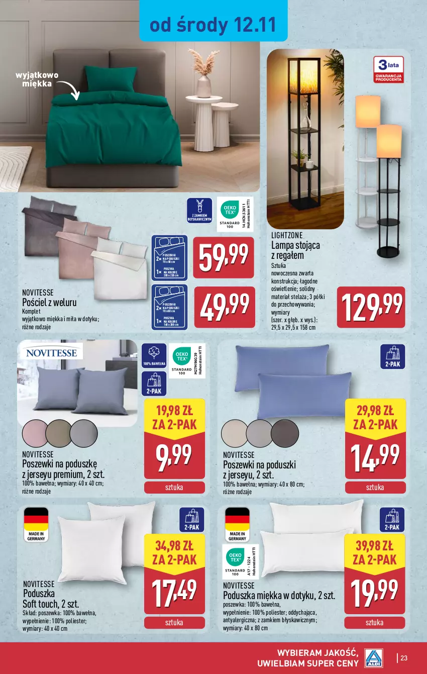 Gazetka promocyjna Aldi - Pełna oferta - ważna 10.11 do 15.11.2025 - strona 23 - produkty: Lampa, Poduszka, Pościel, Poszewka, Regał, Wełna