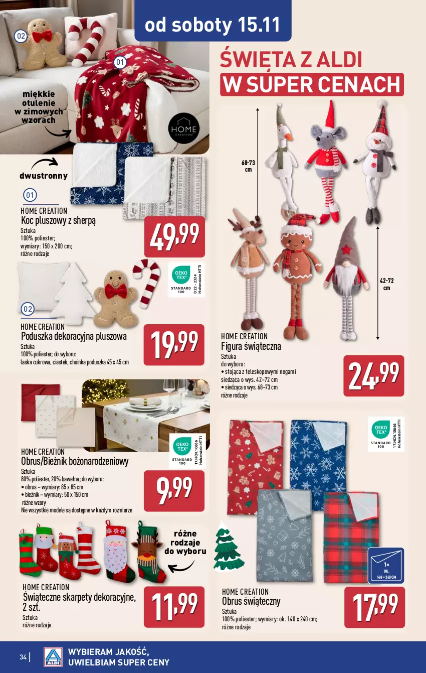 Gazetka promocyjna Aldi - Pełna oferta - ważna 10.11 do 15.11.2025 - strona 34 - produkty: Bieżnik, Choinka, Inka, Karp, Koc, Obrus, Poduszka, Poduszka dekoracyjna, Stek, Teleskop, Wełna