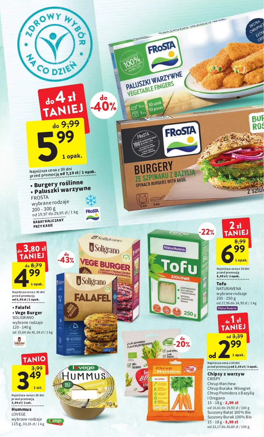 Gazetka promocyjna Intermarche - Gazetka Intermarche - ważna 03.01 do 11.01.2023 - strona 20 - produkty: Bazyl, Burger, Chipsy, Fa, Frosta, Gra, Hummus, Mus, Soligrano, Tofu