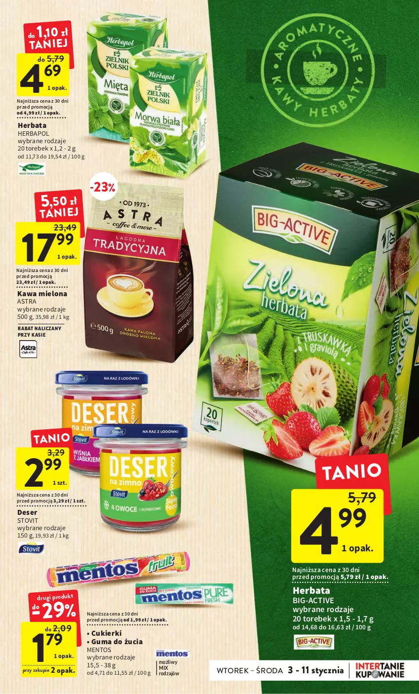 Gazetka promocyjna Intermarche - Gazetka Intermarche - ważna 03.01 do 11.01.2023 - strona 23 - produkty: Cukier, Cukierki, Deser, Guma do żucia, Herbapol, Herbata, Kawa, Kawa mielona, Mentos, Ser