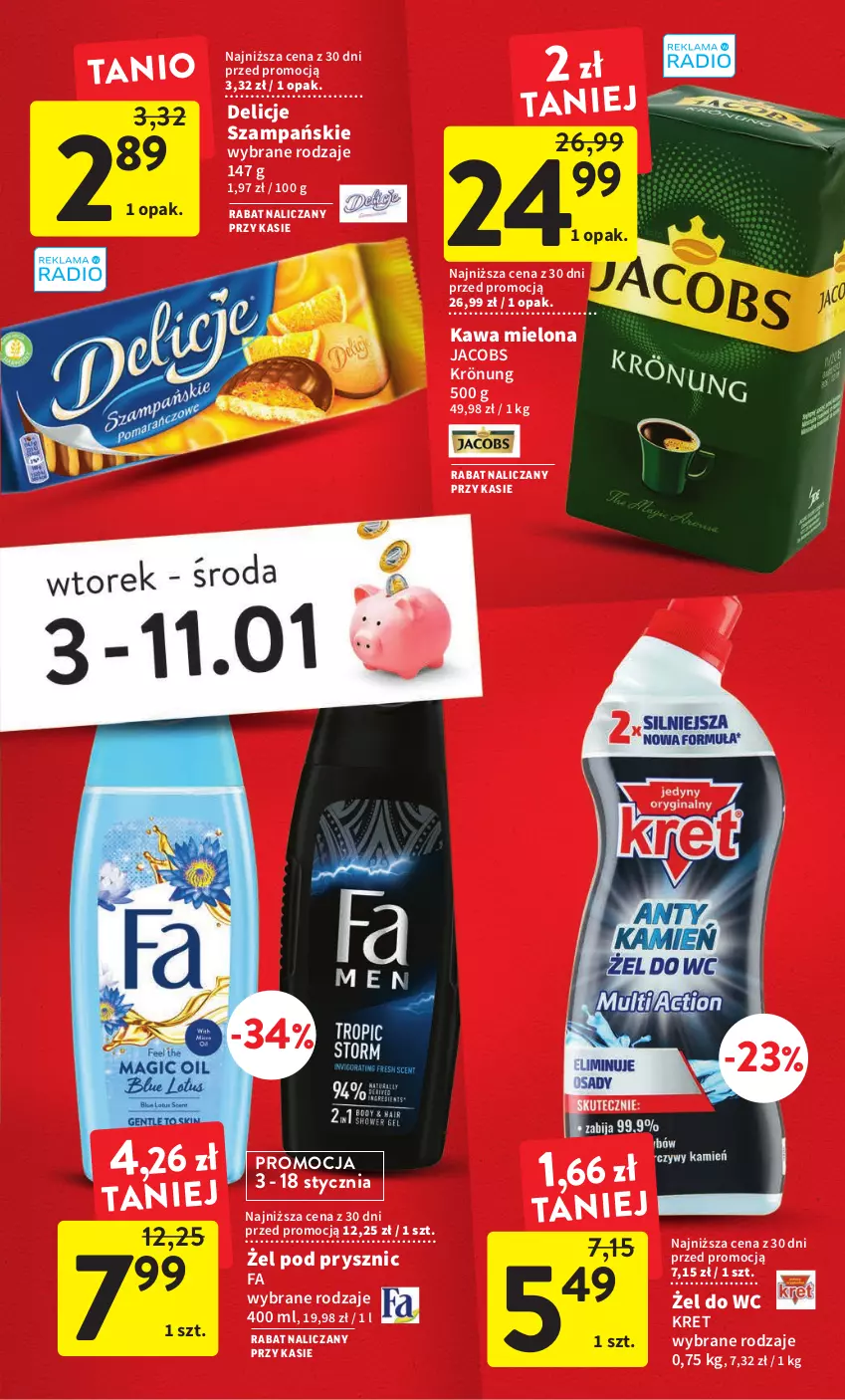 Gazetka promocyjna Intermarche - Gazetka Intermarche - ważna 03.01 do 11.01.2023 - strona 3 - produkty: Delicje, Fa, Jacobs, Jacobs Krönung, Kawa, Kawa mielona, Kret