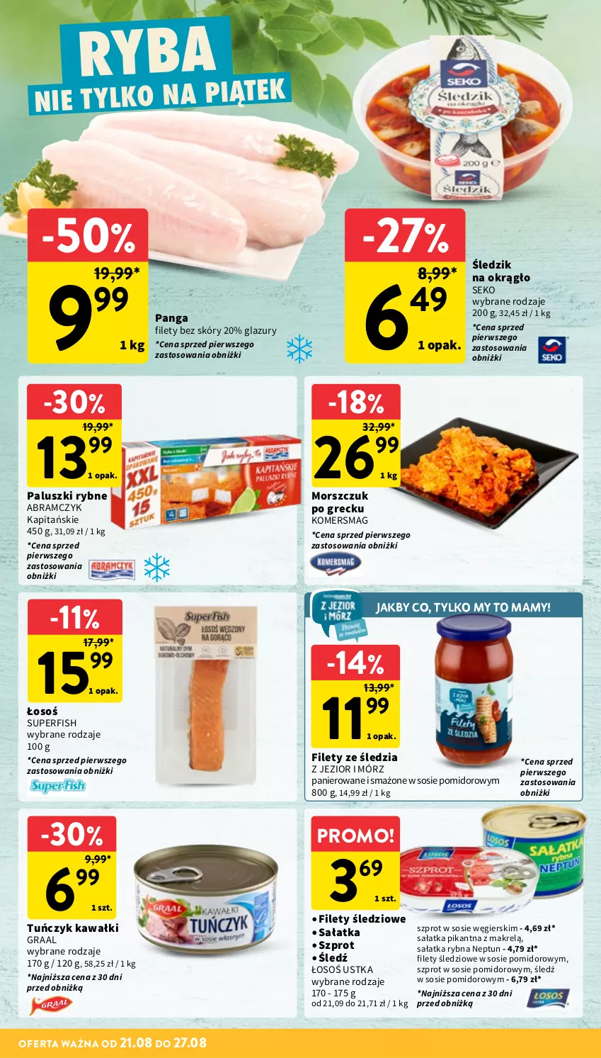 Gazetka promocyjna Intermarche - Gazetka Intermarche - ważna 21.08 do 27.08.2025 - strona 16 - produkty: Gra, Graal, Kawa, Lazur, Makrelą, Paluszki rybne, Panga, Sałat, Sałatka, SEKO, Sos, Szprot, Szprot w sosie, Tuńczyk