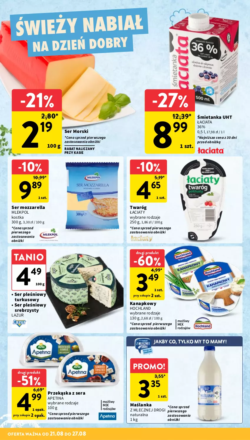 Gazetka promocyjna Intermarche - Gazetka Intermarche - ważna 21.08 do 27.08.2025 - strona 18 - produkty: Hochland, Lazur, Maślanka, Mozzarella, Ser, Ser pleśniowy, Twaróg