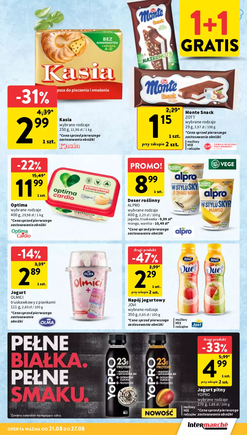 Gazetka promocyjna Intermarche - Gazetka Intermarche - ważna 21.08 do 27.08.2025 - strona 19 - produkty: Alpro, Deser, Gra, Jogurt, Jogurt pitny, Kasia, Mango, Monte, Napój, Napój jogurtowy, Optima, Ser, Zott