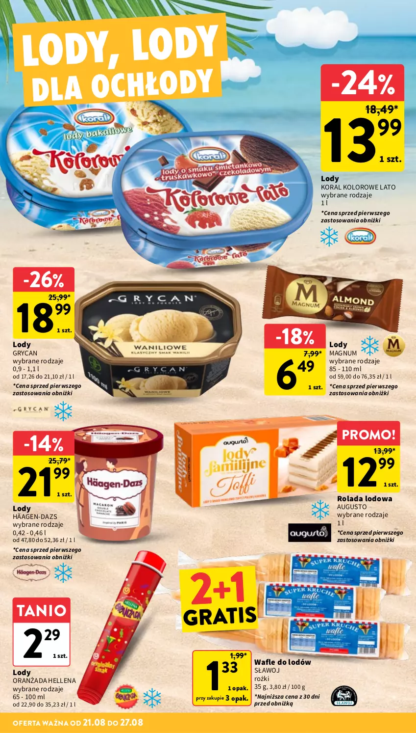 Gazetka promocyjna Intermarche - Gazetka Intermarche - ważna 21.08 do 27.08.2025 - strona 22 - produkty: Gra, Gry, Hellena, Lody, Oranżada, Rolada, Wafle, Wafle do lodów