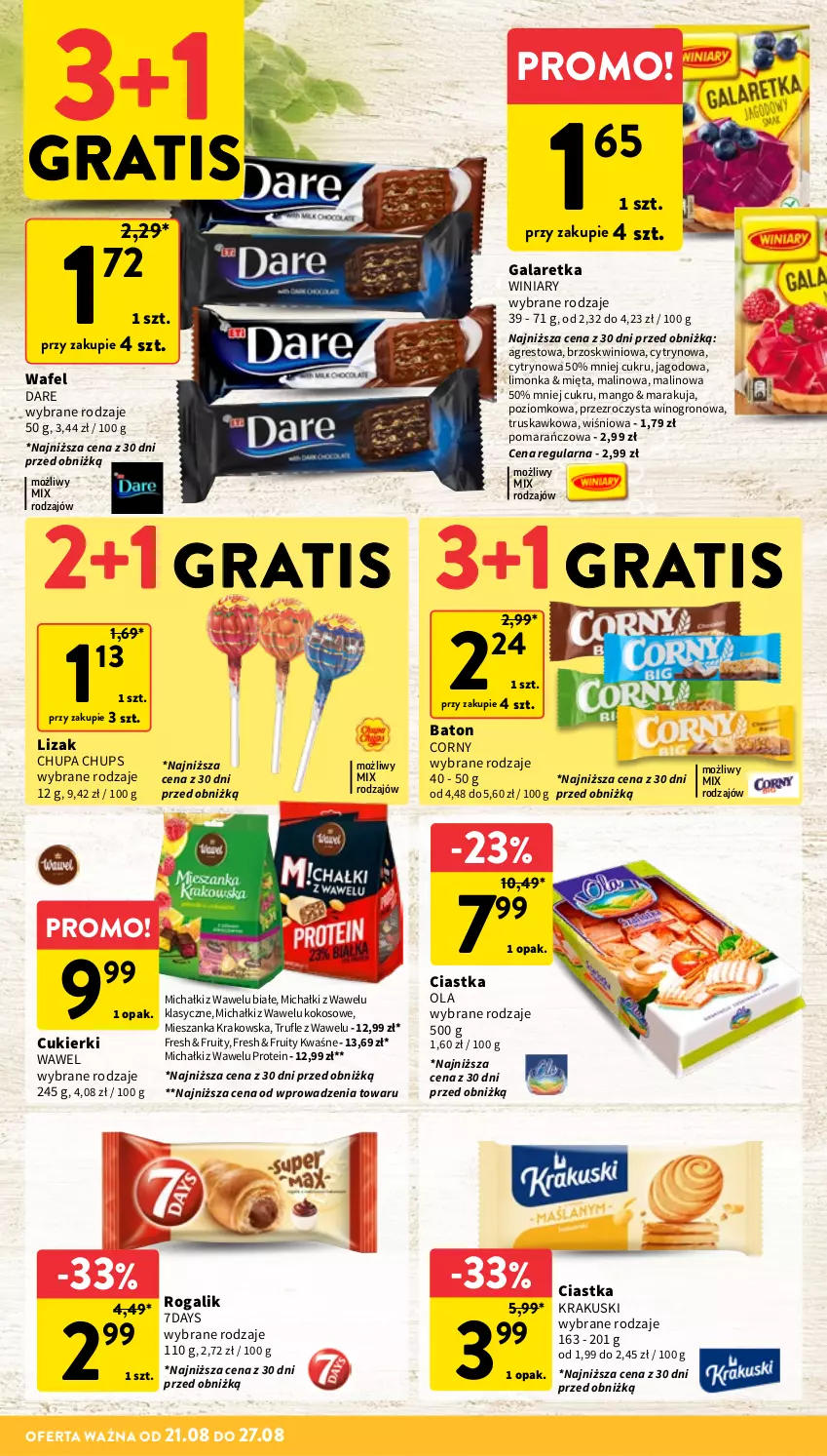 Gazetka promocyjna Intermarche - Gazetka Intermarche - ważna 21.08 do 27.08.2025 - strona 24 - produkty: Baton, Chupa Chups, Ciastka, Cukier, Cukierki, Gala, Galaretka, Gra, Gres, Kokos, Krakus, Krakuski, Limonka, Mango, Michałki, Mięta, Rogal, Wawel, Winiary, Wino