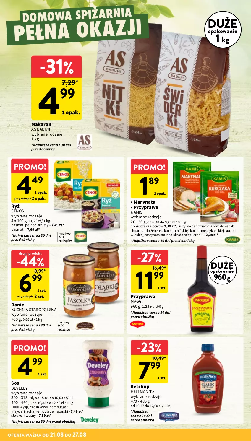 Gazetka promocyjna Intermarche - Gazetka Intermarche - ważna 21.08 do 27.08.2025 - strona 26 - produkty: Babuni, Burger, Cenos, Hamburger, Hellmann’s, Kamis, Kebab, Ketchup, Kuchnia, Kuchnia Staropolska, Kurczak, Maggi, Makaron, Ryż, Shoarma, Sos