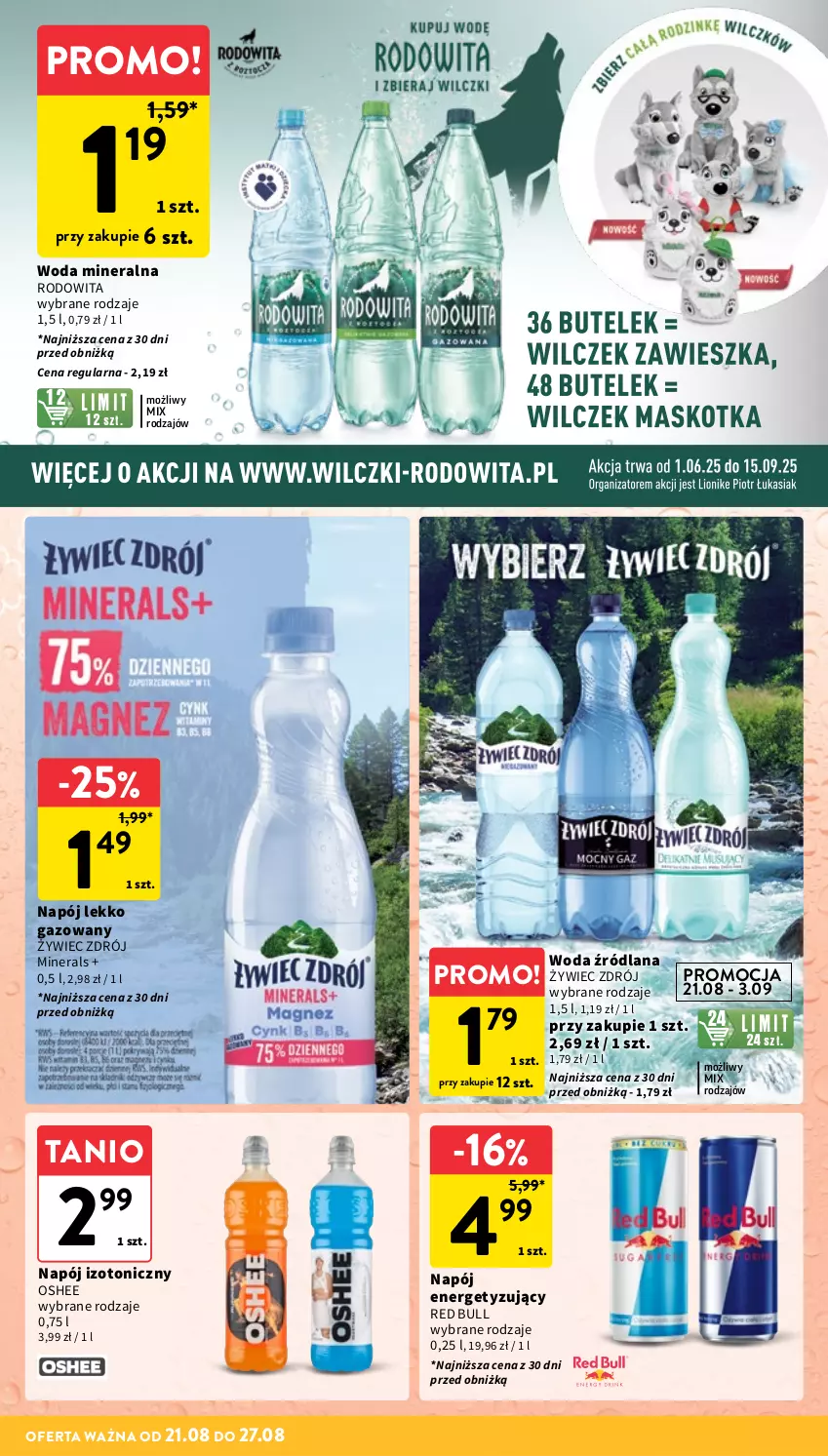 Gazetka promocyjna Intermarche - Gazetka Intermarche - ważna 21.08 do 27.08.2025 - strona 28 - produkty: LANA, Napój, Napój izotoniczny, Oshee, Red Bull, Woda, Woda mineralna