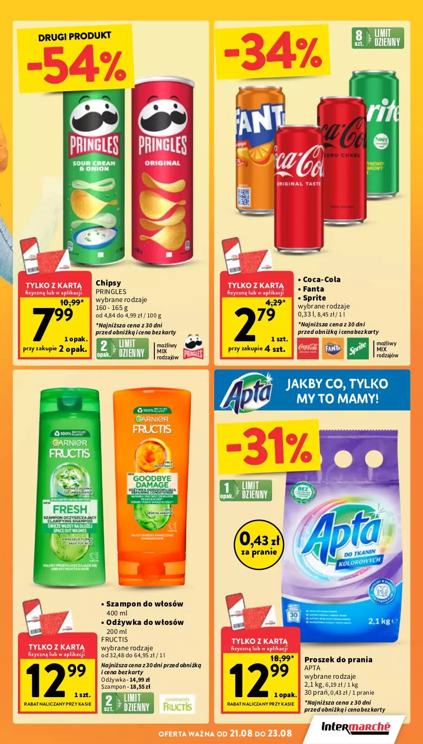 Gazetka promocyjna Intermarche - Gazetka Intermarche - ważna 21.08 do 27.08.2025 - strona 3 - produkty: Chipsy, Coca-Cola, Fa, Fanta, Fructis, Odżywka, Pringles, Proszek do prania, Sprite, Szampon