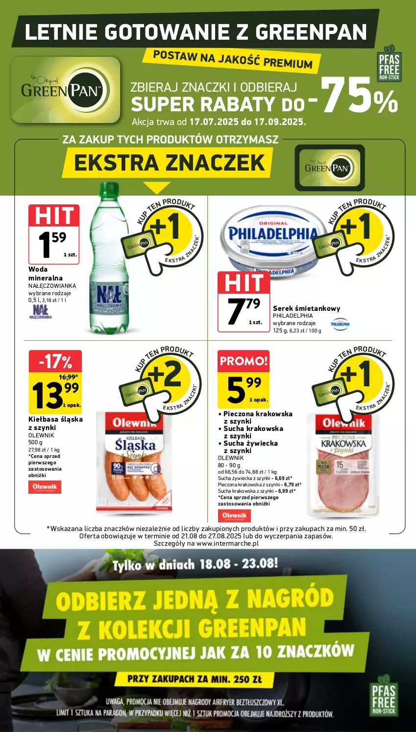 Gazetka promocyjna Intermarche - Gazetka Intermarche - ważna 21.08 do 27.08.2025 - strona 36 - produkty: Kiełbasa, Kiełbasa śląska, Nałęczowianka, Olewnik, Philadelphia, Piec, Ser, Serek, Woda, Woda mineralna