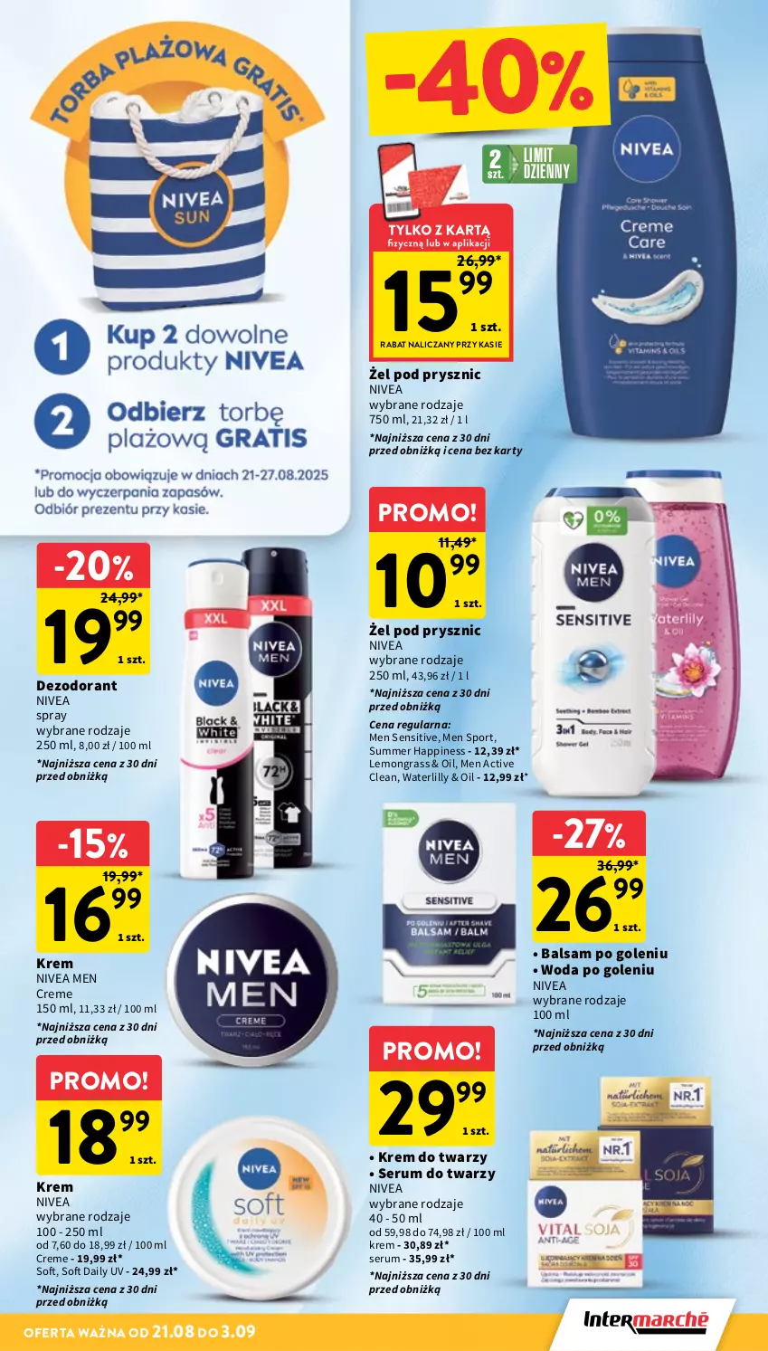 Gazetka promocyjna Intermarche - Gazetka Intermarche - ważna 21.08 do 27.08.2025 - strona 37 - produkty: Balsam po goleniu, Dezodorant, Gra, Krem do twarzy, Nivea, Nivea Men, Por, Rum, Ser, Serum, Serum do twarzy, Sport, Woda, Woda po goleniu
